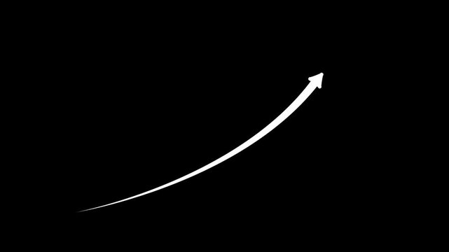 Curved arrow pointing up right hand drawn animation.  representing forward momentum, achievement, and positive financial trends.