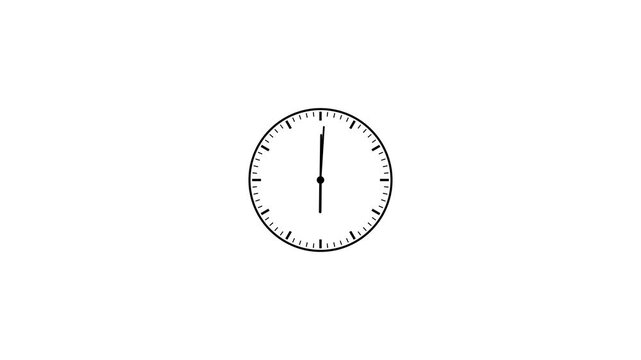 Animated black clock icon featuring rotating arrows in a 12-hour cycle, stopwatch Animation . Black clock icon isolated on white background. Line analog clock icon animation. 
