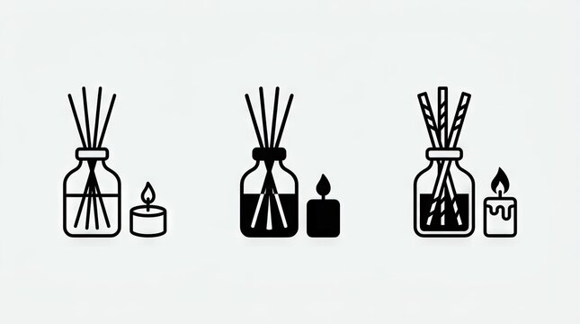 Minimalist aromatherapy diffuser and candle icon set.