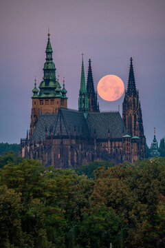 Fool moon over Prague castle.