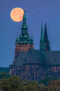 Fool moon over Prague castle.