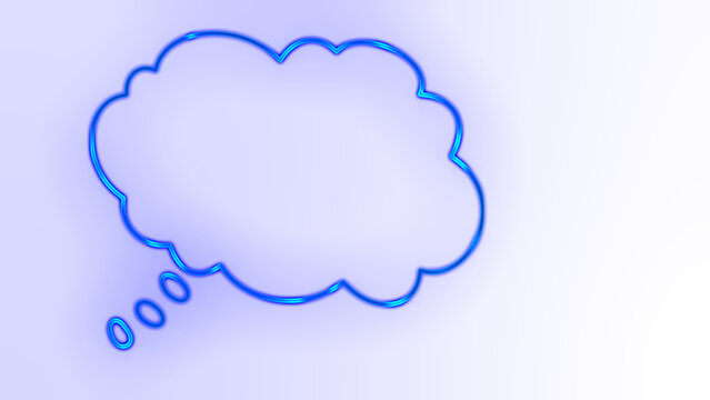 8K Blue neon thought bubble overlay glowing speech cloud on transparent background