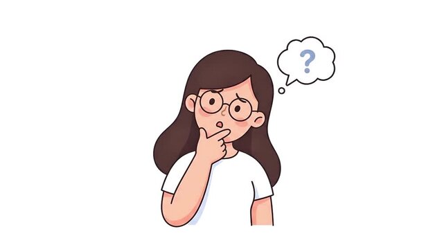 Thoughtful young woman with glasses asking question thinking with speech bubble vector illustration on white background