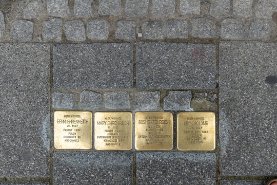 stumbling stone made of brass to show a place where murdered jews were living before the holocaust killed them. It is a decentralized Holocaust memorial project initiated by artist Gunter Demnig.