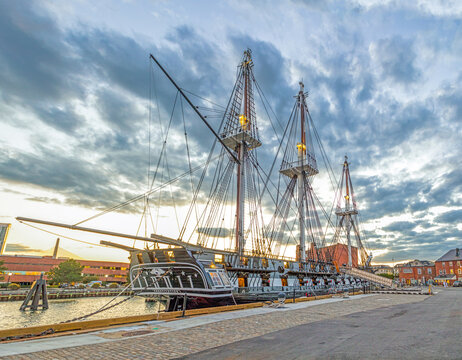 view to  old navy ship USS constitution, based in Boston