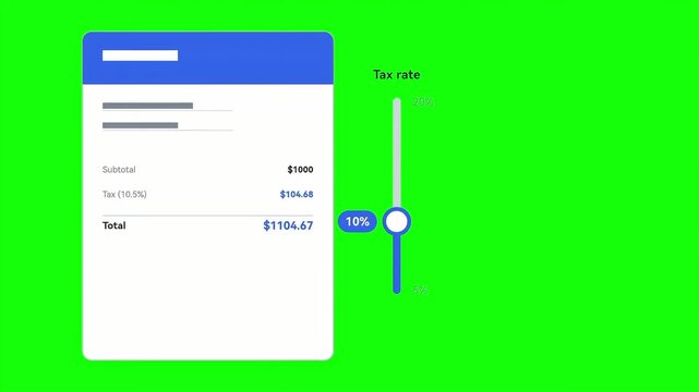Interactive Invoice Tax Rate Calculator Animation on Green Screen