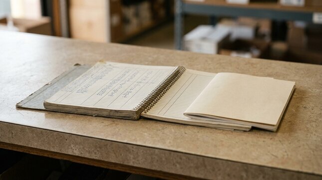 Inventory turnover log resting beside a classification log booklet on a counter