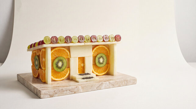 Miniature Fruit Home Facade With Clean Copy Space