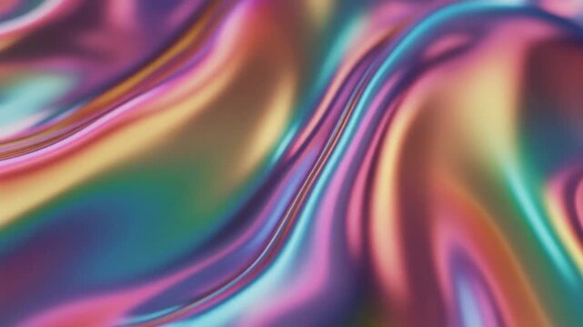 Mesmerizing Liquid Metal Stream Shifting Through Rainbow Colors with Smooth Iridescent Motion, Abstract Futuristic Cinematic Background