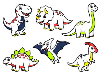 Cute cartoon dinosaurs collection isolated © Abdul