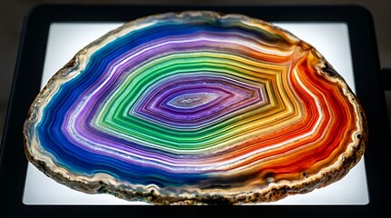 Obraz premium Colorful Agate Rainbow Ring Pattern Close Up