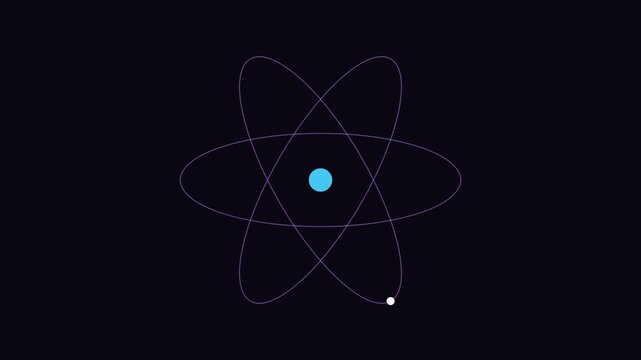 Minimalist atom model animation with orbiting electrons for science and technology concepts 4k physics