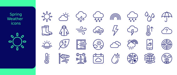 Obraz premium Spring Weather Icons Vector Set Rain Sun Forecast Outline