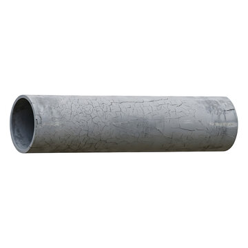 A weathered grey industrial pipe with a cracked surface texture isolated on transparent background