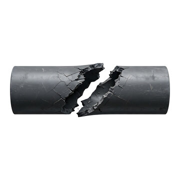 Broken dark gray industrial pipe isolated on transparent background
