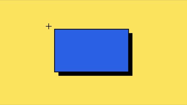 Minimalist blue rectangle shape animation with drop shadow on yellow 4k background
