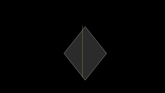 Minimalist diamond shape animation with vertical line motion on 4k black background, geometric