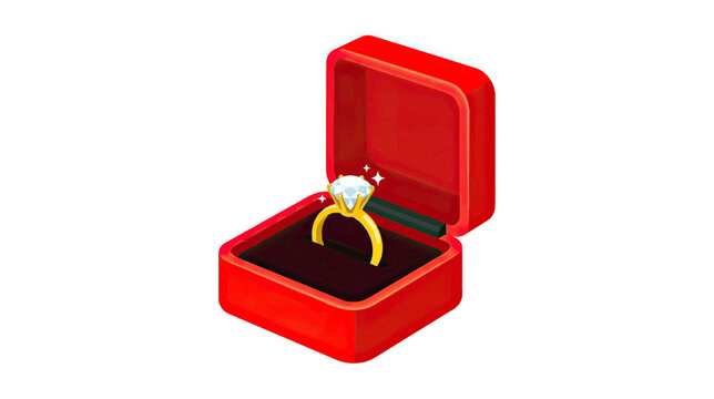 Diamond ring in an open red jewelry box