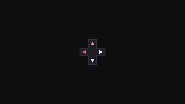 Minimalist d-pad gaming controller animation on dark 4k background, for ui and, digital media projects