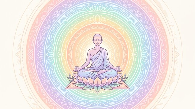 Calm figure meditating conceptual graphic of mindfulness and tranquility
