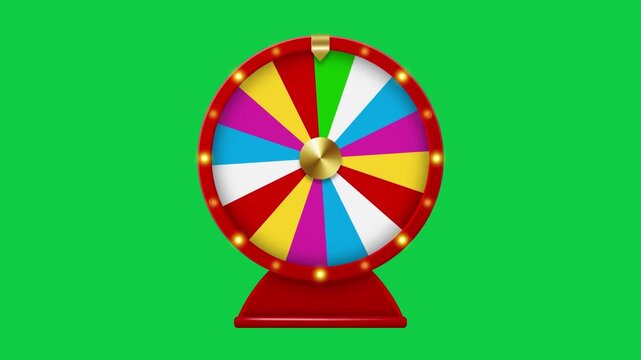 animated lucky spinning wheel on green screen. wjheel  of fortune rotation