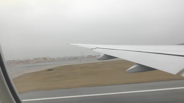 A350 takeoff in Hong kong, A350 view from airplane window, top view hong kong airport,