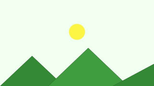 Minimalist green mountains and yellow sun motion animation 4k background, for nature and, eco-friendly concepts