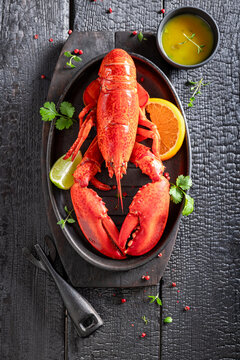 Teasty and fresh lobster as mediterranean meal in restaurant.
