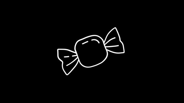 Hand-drawn style icon of a wrapped candy. Simple illustration of a sweet treat for dessert, snack, food packaging, candy wrapper, and grocery product designs. Looping motion graphic, 4K video.