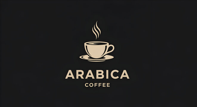 Elegant Arabica Coffee Logo with Steaming Cup on Dark Background