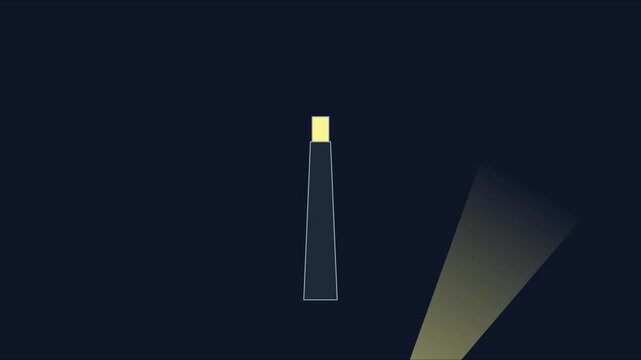 Minimalist lighthouse animation with rotating light beams on dark 4k background, navigation beacon