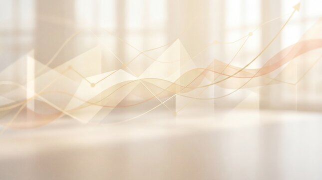 Data-driven innovation, an abstract composition featuring growth charts and layered shapes in soothing cream tones
