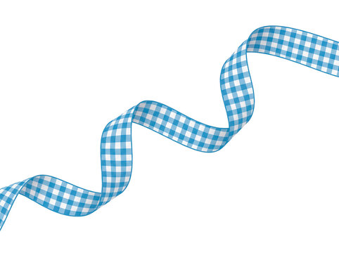 Blue and white gingham ribbon flowing in a curve with a checkered pattern PNG Isolated on transparent background