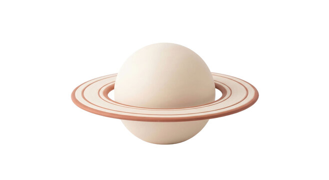 A spherical planet model with a flat ring structure floating isolated high quality 4K PNG image in white background