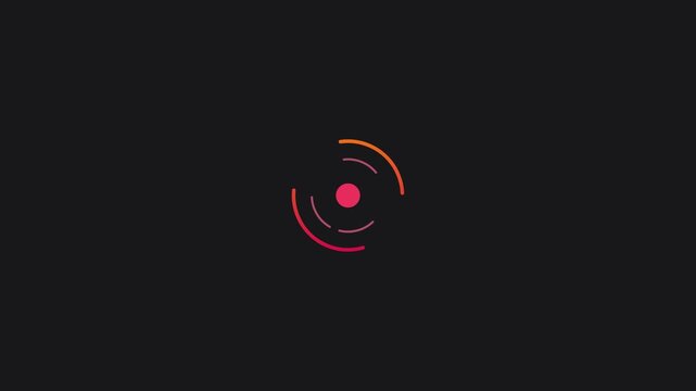 Minimalist loading spinner animation with rotating circular segments on dark 4k background, progress buffering