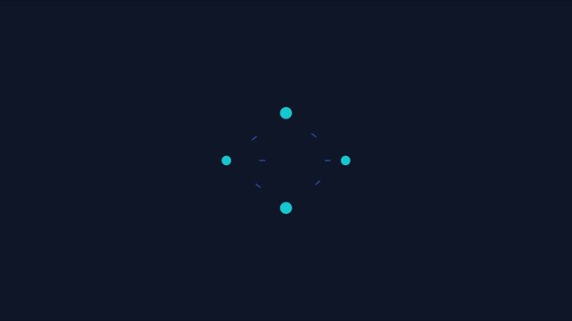 Minimalist loading spinner animation with rotating cyan dots on dark 4k background, progress waiting