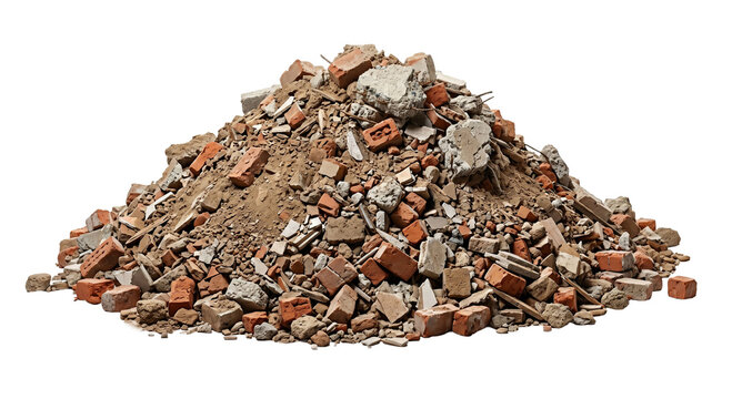 Large pile of construction debris broken bricks and concrete rubble high quality 4K PNG image high quality 4K PNG image in white background