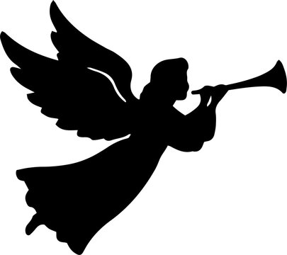 Christmas Angel Blowing Trumpet Silhouette