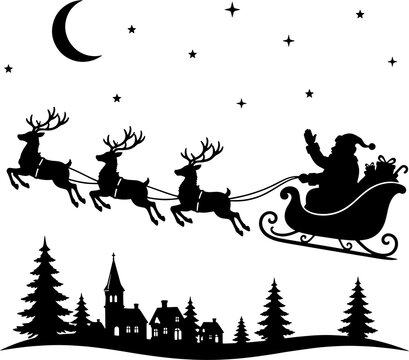 Santa Sleigh in Night Sky Silhouette