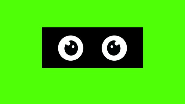 Cartoon Blinking Eyes in Black Box Loop Animation on Green Screen