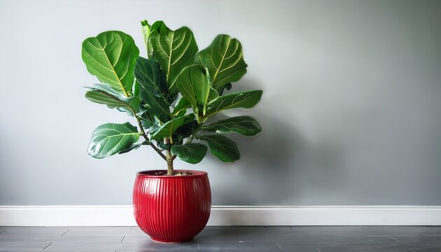 healthy fiddle leaf fig plant in a red ceramic pot indoor home decor with lush green leaves decorative tropical houseplant for modern living spaces