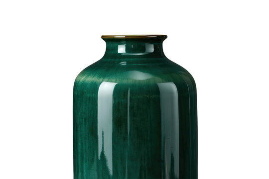 Glossy cylindrical green vase with wide shoulder