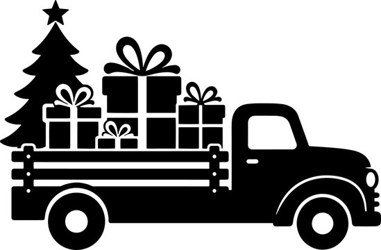 Christmas Truck Loaded with Gifts Silhouette
