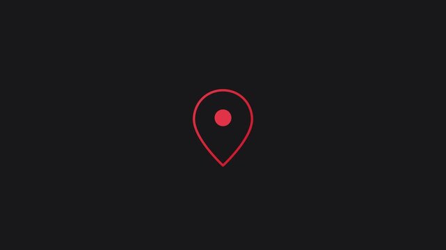 Minimalist red map pin animation on dark 4k background, for location tracking, and navigation concepts