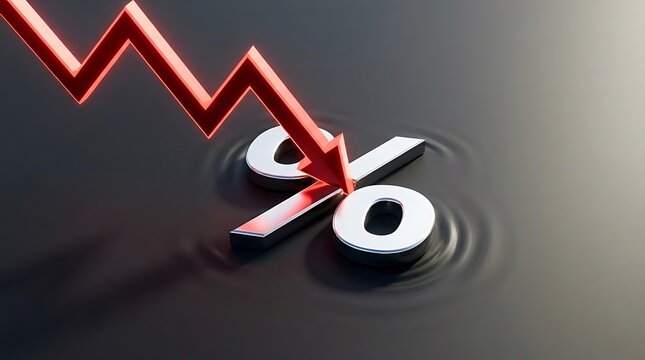 Red downward arrow crashing into percent symbol