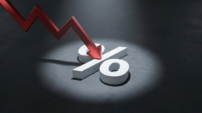Red downward arrow hitting white percent sign