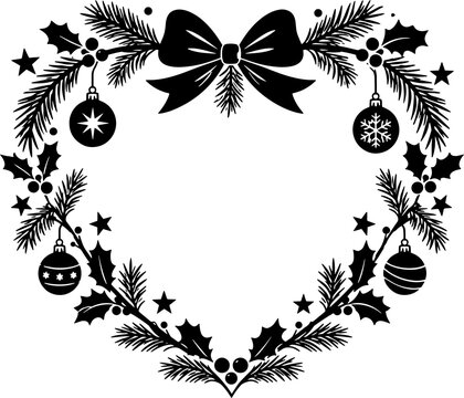 Christmas Holly Wreath with Bow Silhouette