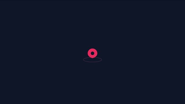 Minimalist red map pin bouncing animation on dark 4k background, for location services, and navigation ui