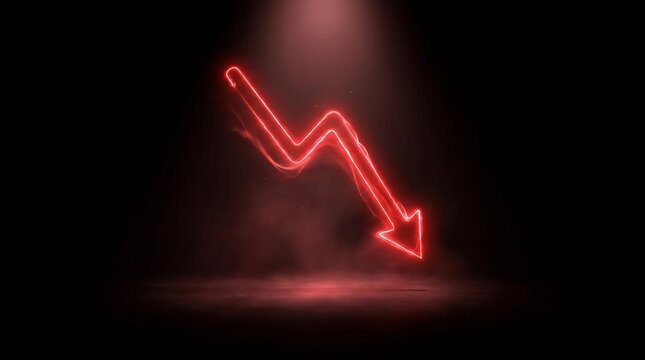 Red glowing arrow pointing downward on dark background