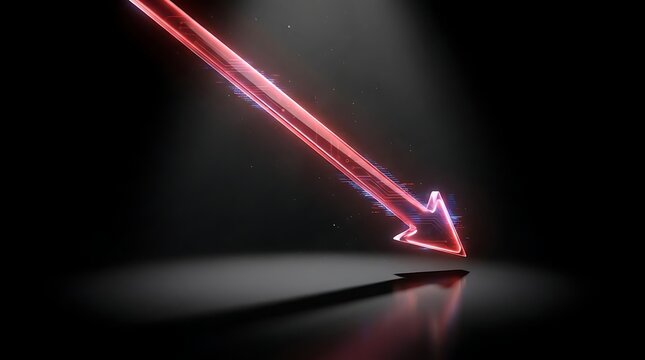 Red glowing arrow pointing downwards on dark surface